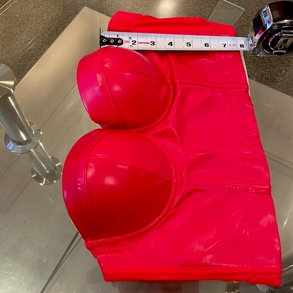 NWT RED faux leather M corset boned bustier crop bra top fitted sexy 36BC34D - Picture 2 of 9